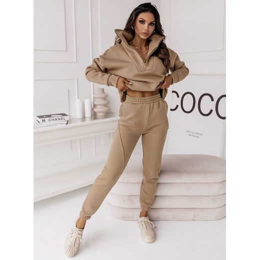 Komplet dresowy ze stójką Leitta - cappuccino - capuccino Pakuten uniwersalny wyprzedaż pakuten.pl