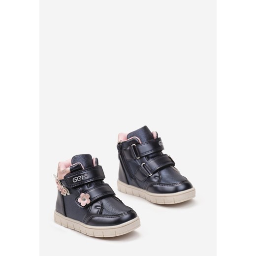 Granatowe Botki za Kostkę na Rzep z Naszywkami Allegia 26 wyprzedaż born2be.pl