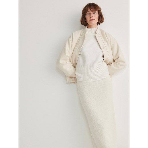 Reserved - Dzianinowa spódnica midi - złamana biel ze sklepu Reserved w kategorii Spódnice - zdjęcie 165377466