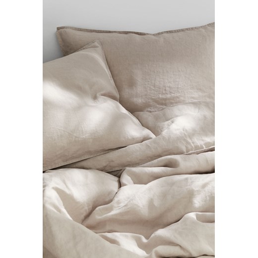 H & M - Komplet lnianej pościeli podwójnej - Beżowy H & M H&M