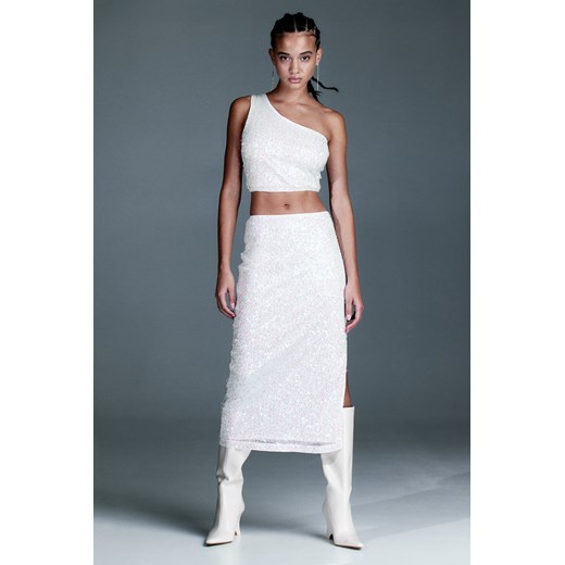 H & M - Siateczkowa spódnica z cekinami - Biały H & M M H&M