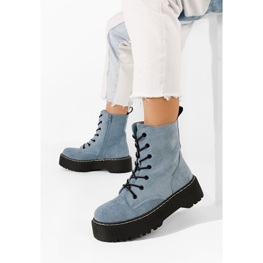 Niebieskie botki sznurowane Brillanza ze sklepu Zapatos w kategorii Workery damskie - zdjęcie 165396347