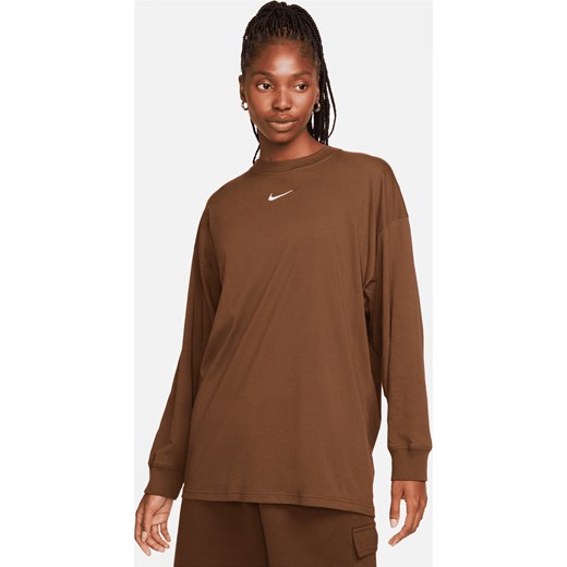 Bluzka damska Nike z długim rękawem brązowa z okrągłym dekoltem 