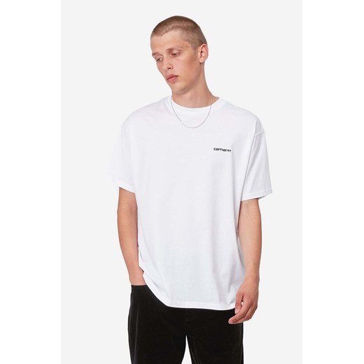 Carhartt WIP t-shirt bawełniany Script Embroidery kolor biały gładki I030435-WHITE/BLAC ze sklepu PRM w kategorii T-shirty męskie - zdjęcie 165398735