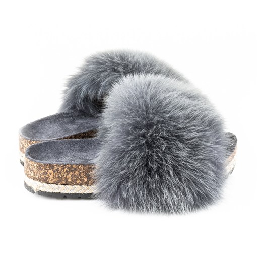 Skórzane pantofle damskie z futerkiem z lisa 36 JK-Collection