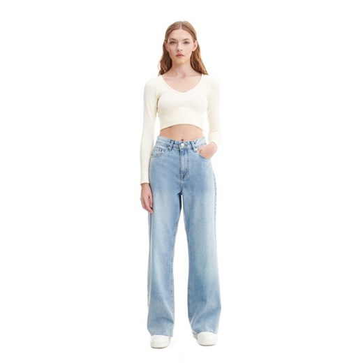 Cropp - Niebieskie jeansy wide leg - niebieski Cropp 40 Cropp