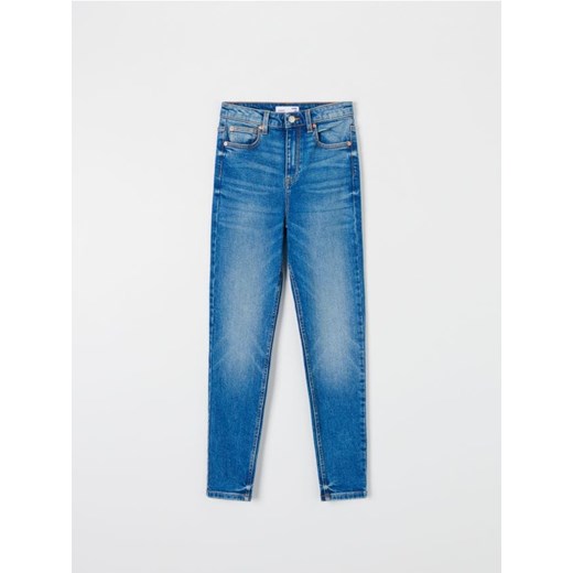 Sinsay - Jeansy skinny high waist - turkusowy Sinsay 44 Sinsay