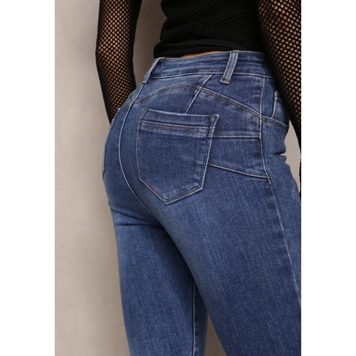 Granatowe Jeansy Skinny o Modelu Push Up z Przetarciami i Strzępieniami Eloina Renee XL wyprzedaż Renee odzież