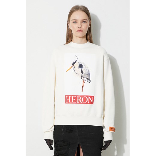Heron Preston bluza bawełniana Heron Bird Painted Crewneck damska kolor beżowy z nadrukiem HWBA014F23JER0030425 ze sklepu PRM w kategorii Bluzy damskie - zdjęcie 165431165