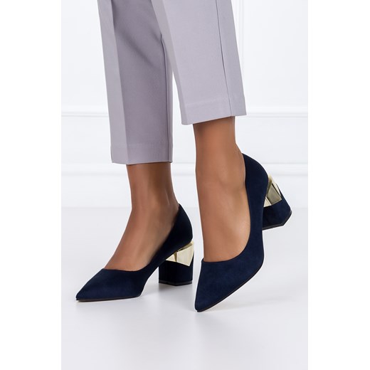 Granatowe czółenka damskie na ozdobnym słupku skórzana wkładka Casu D23WX12-N Casu 36 Casu.pl