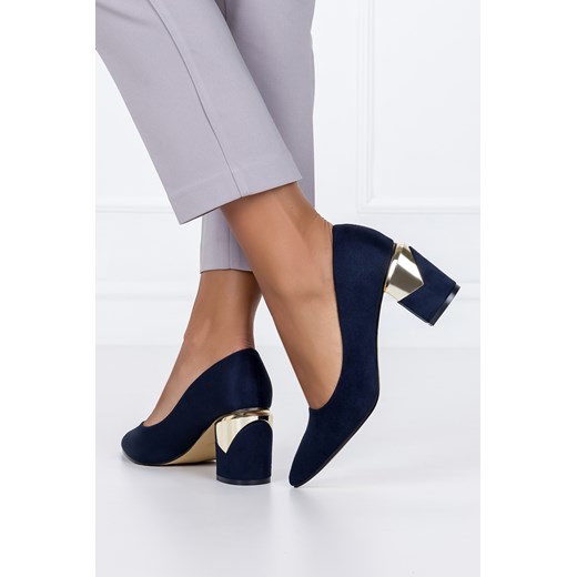 Granatowe czółenka damskie na ozdobnym słupku skórzana wkładka Casu D23WX12-N Casu 35 Casu.pl