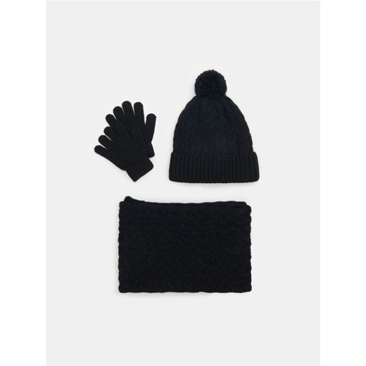 Sinsay - Komplet: czapka, szalk i rękawiczki - czarny Sinsay L Sinsay