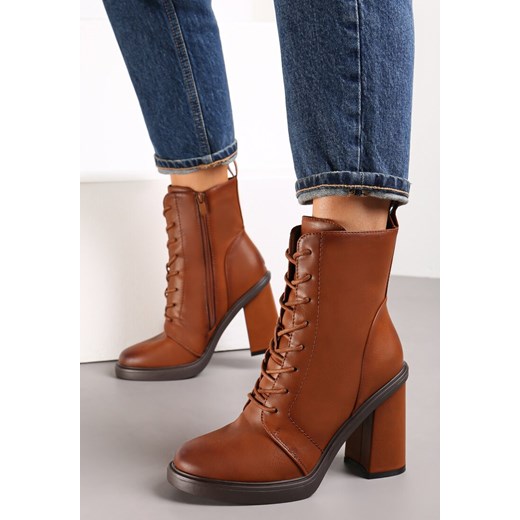 Brązowe Botki Sznurowane na Słupku Joselyn Renee 36 wyprzedaż renee.pl
