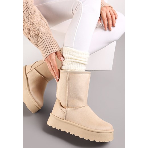 Jasnobeżowe Wysokie Śniegowce na Grubej Podeszwie Hanva Renee 40 okazyjna cena renee.pl