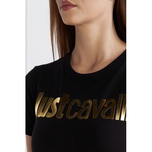 Bluzka damska czarna Just Cavalli z elastanu z okrągłym dekoltem młodzieżowa 
