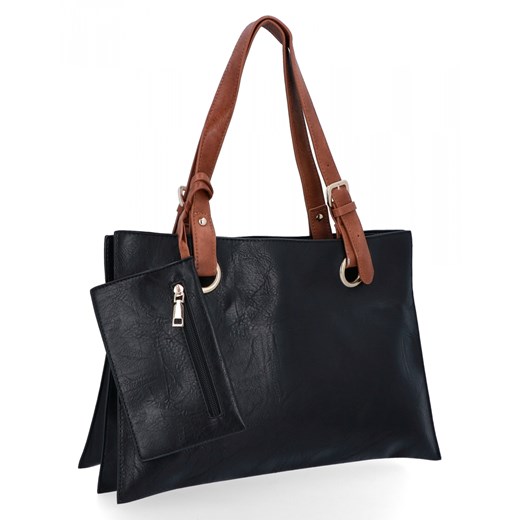 Trzykomorowa Torebka Damska Shopper Bag z Etui firmy Herisson H8803 Czarna ze sklepu PaniTorbalska w kategorii Torby Shopper bag - zdjęcie 165509246