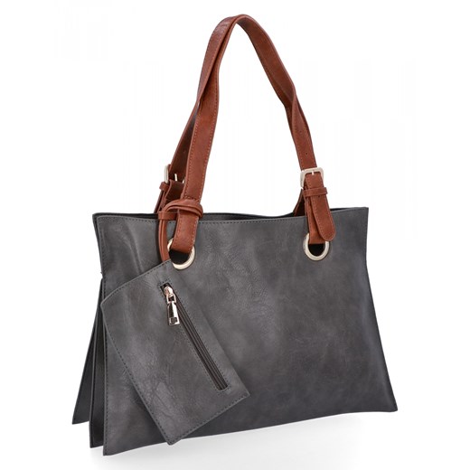 Trzykomorowa Torebka Damska Shopper Bag z Etui firmy Herisson H8803 Szara ze sklepu PaniTorbalska w kategorii Torby Shopper bag - zdjęcie 165509855