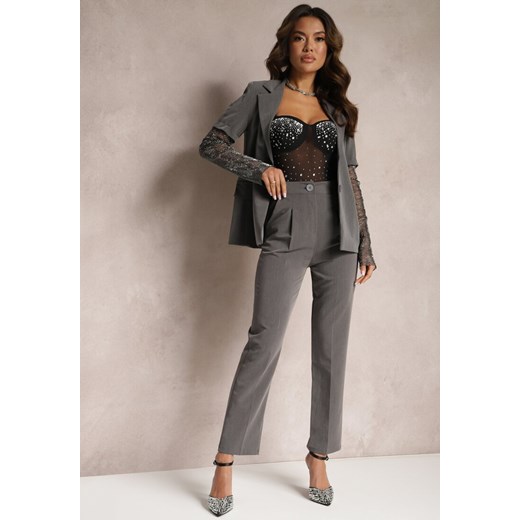 Szare Spodnie Garniturowe High Waist Zimara ze sklepu Renee odzież w kategorii Spodnie damskie - zdjęcie 165512289