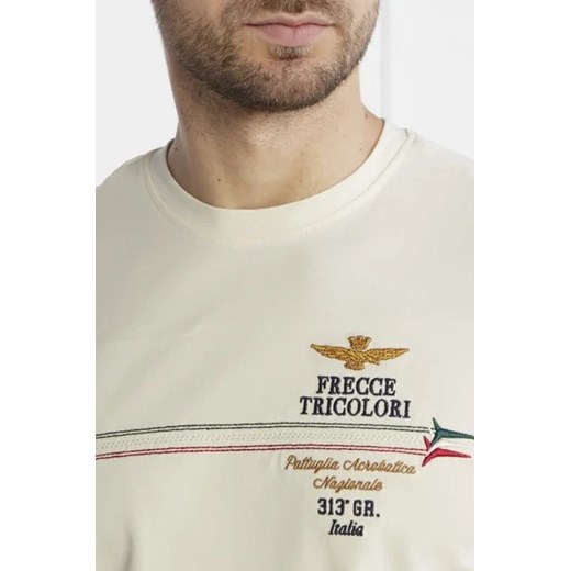Beżowy t-shirt męski Aeronautica Militare z krótkim rękawem