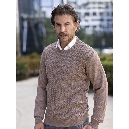 Sweter męski - wełna merino - Gilberto - brąz - M ze sklepu Swetry Lasota w kategorii Swetry męskie - zdjęcie 165523069