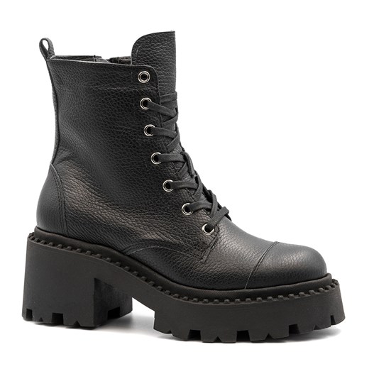 Workery damskie Neścior na obcasie skórzane wiązane 