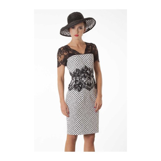 Suknia Dalia biała w czarne kropki semper rozowy abstrakcyjne wzory