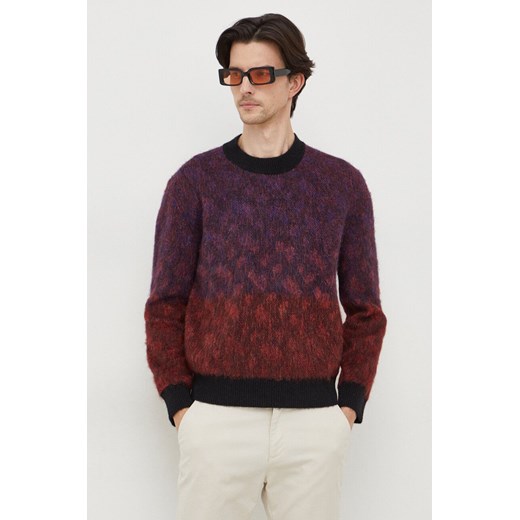 BOSS sweter z domieszką wełny męski kolor bordowy ze sklepu ANSWEAR.com w kategorii Swetry męskie - zdjęcie 165540526