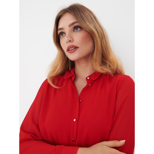 Sukienka czerwona Mohito midi z długim rękawem elegancka z dekoltem w serek 