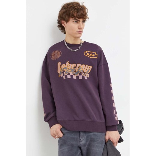 G-Star Raw bluza bawełniana męska kolor fioletowy z nadrukiem ze sklepu ANSWEAR.com w kategorii Bluzy męskie - zdjęcie 165566445