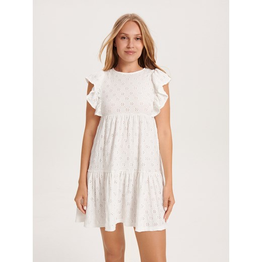 Reserved - Ażurowa sukienka mini - złamana biel ze sklepu Reserved w kategorii Sukienki - zdjęcie 165573148