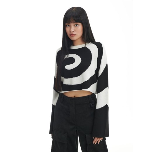 Cropp - Biało-czarny sweter - kremowy Cropp S Cropp