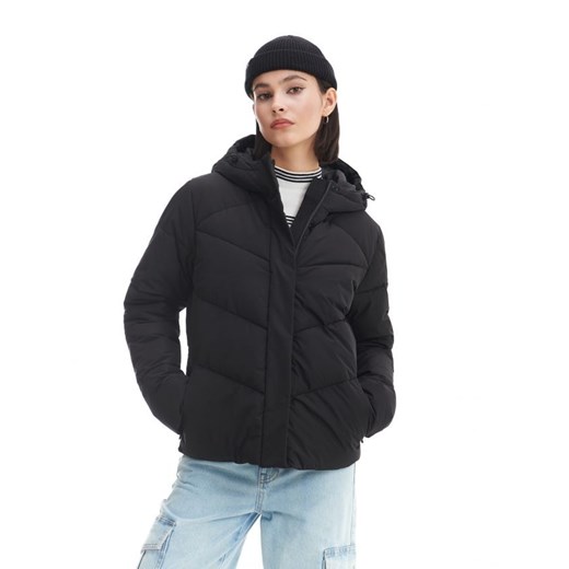 Cropp - Czarna kurtka puffer z kapturem - czarny Cropp L Cropp