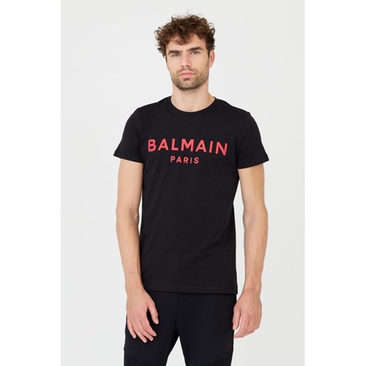 BALMAIN T-shirt czarny z czerwonym logo, Rozmiar XL ze sklepu outfit.pl w kategorii T-shirty męskie - zdjęcie 165575228