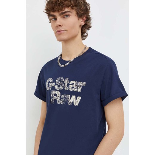 G-Star Raw t-shirt bawełniany męski kolor granatowy z nadrukiem ze sklepu ANSWEAR.com w kategorii T-shirty męskie - zdjęcie 165575827