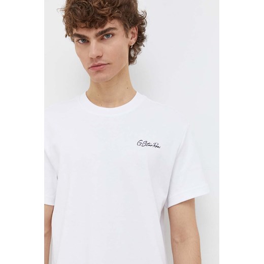 G-Star Raw t-shirt bawełniany męski kolor biały gładki ze sklepu ANSWEAR.com w kategorii T-shirty męskie - zdjęcie 165575837