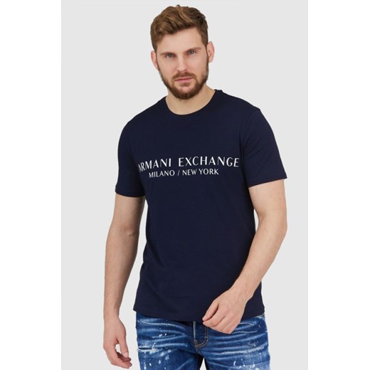 ARMANI EXCHANGE Granatowy t-shirt męski z aplikacją z logo, Wybierz rozmiar L ze sklepu outfit.pl w kategorii T-shirty męskie - zdjęcie 165577519