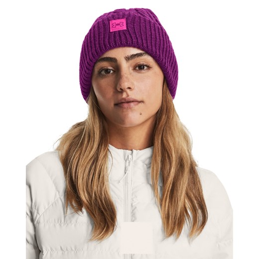 Damska czapka zimowa Under Armour Halftime Cable Knit Beanie - fuksja ze sklepu Sportstylestory.com w kategorii Czapki zimowe damskie - zdjęcie 165578635