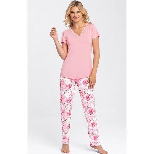 Romantyczna piżama damska z długimi spodniami Tiffany, Kolor różowy-wzór, Rozmiar M, Babella ze sklepu Intymna w kategorii Piżamy damskie - zdjęcie 165579877