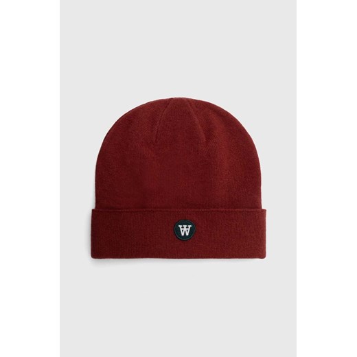Wood Wood czapka wełniana kolor czerwony z grubej dzianiny wełniana ze sklepu PRM w kategorii Czapki zimowe damskie - zdjęcie 165580156