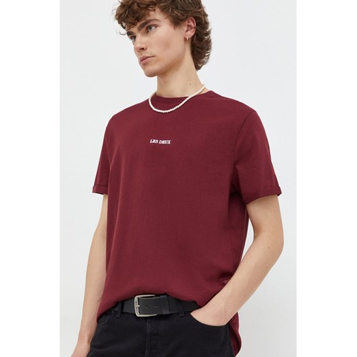 Les Deux t-shirt bawełniany męski kolor bordowy z nadrukiem ze sklepu ANSWEAR.com w kategorii T-shirty męskie - zdjęcie 165580788