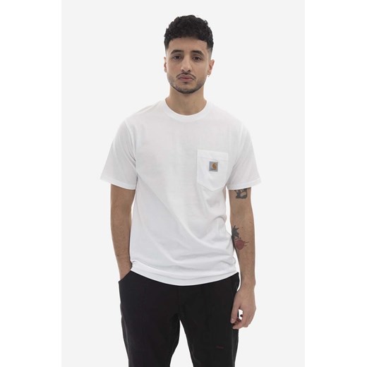 Carhartt WIP t-shirt bawełniany kolor biały gładki I030434.WHITE-WHITE ze sklepu PRM w kategorii T-shirty męskie - zdjęcie 165585239