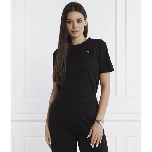 Bluzka damska Calvin Klein z okrągłym dekoltem czarna z krótkimi rękawami 
