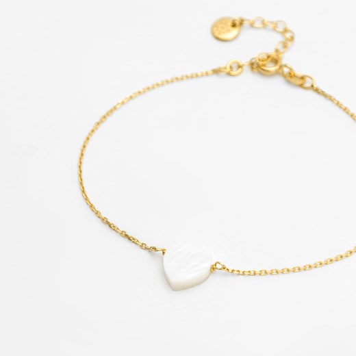 bransoletka z sercem z masy perłowej, srebrna pozłacana ze sklepu ANIA KRUK w kategorii Bransoletki - zdjęcie 165591945