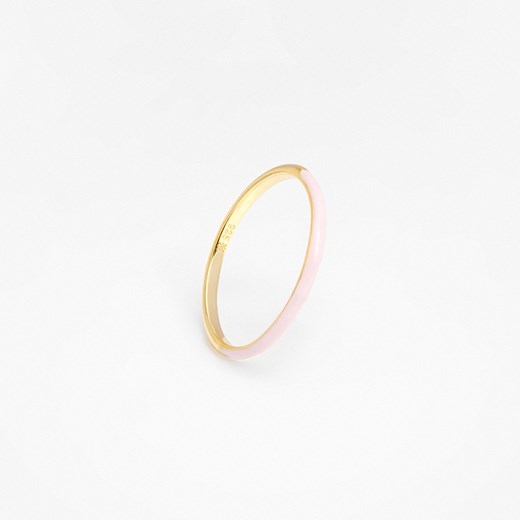 pierścionek z różową emalią srebrny pozłacany ze sklepu ANIA KRUK w kategorii Pierścionki - zdjęcie 165592545