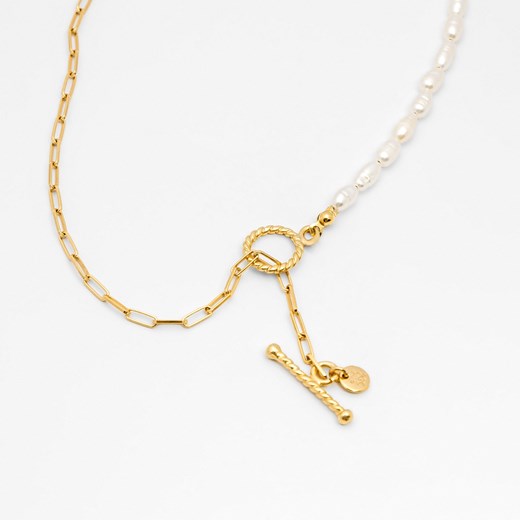 naszyjnik z perłami i łańcuchem, srebrny pozłacany ze sklepu ANIA KRUK w kategorii Naszyjniki - zdjęcie 165592549