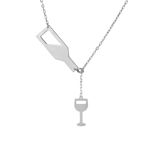 długi naszyjnik z butelką i kieliszkiem, srebrny ze sklepu ANIA KRUK w kategorii Naszyjniki - zdjęcie 165592657