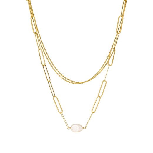 długi podwójny naszyjnik  z perłą, srebrny pozłacany ze sklepu ANIA KRUK w kategorii Naszyjniki - zdjęcie 165592766