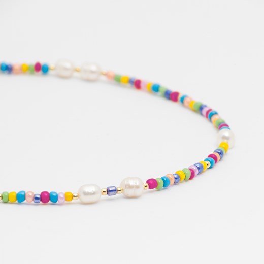 naszyjnik z koralikami i perłami, srebrny pozłacany ze sklepu ANIA KRUK w kategorii Naszyjniki - zdjęcie 165592866