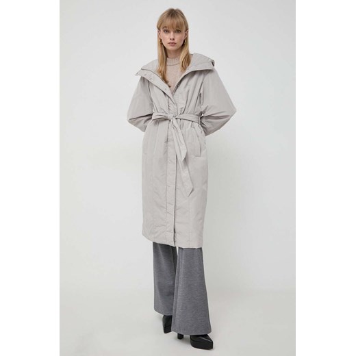 Trussardi kurtka damska kolor beżowy przejściowa oversize ze sklepu ANSWEAR.com w kategorii Płaszcze damskie - zdjęcie 165598628