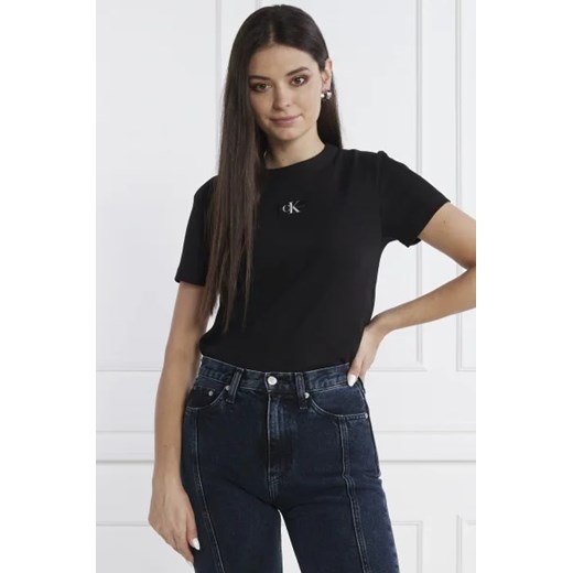 Bluzka damska Calvin Klein czarna wiosenna z krótkimi rękawami 